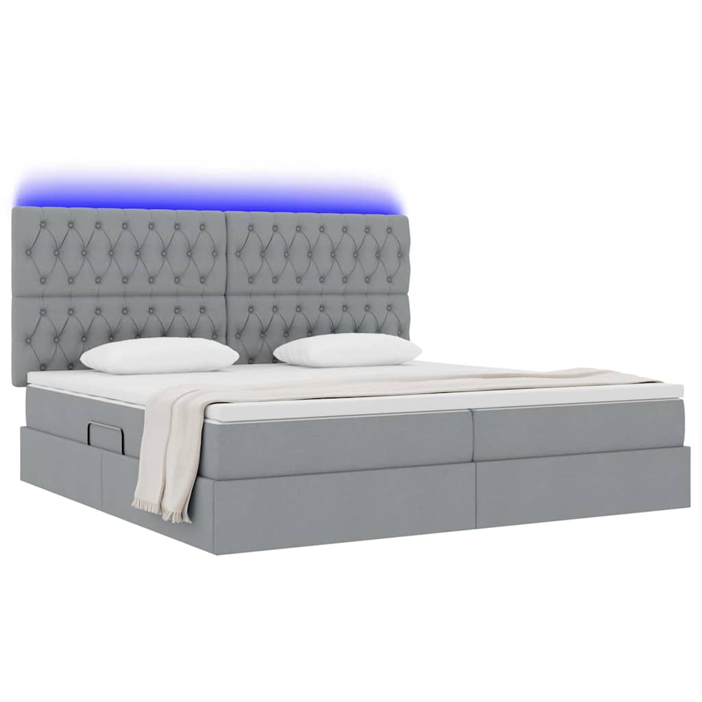 Opbergbed met LED met matras Lichtgrijs 200 x 200 cm Polyester is nu te koop bij PeponiXL, paradijselijk wonen!