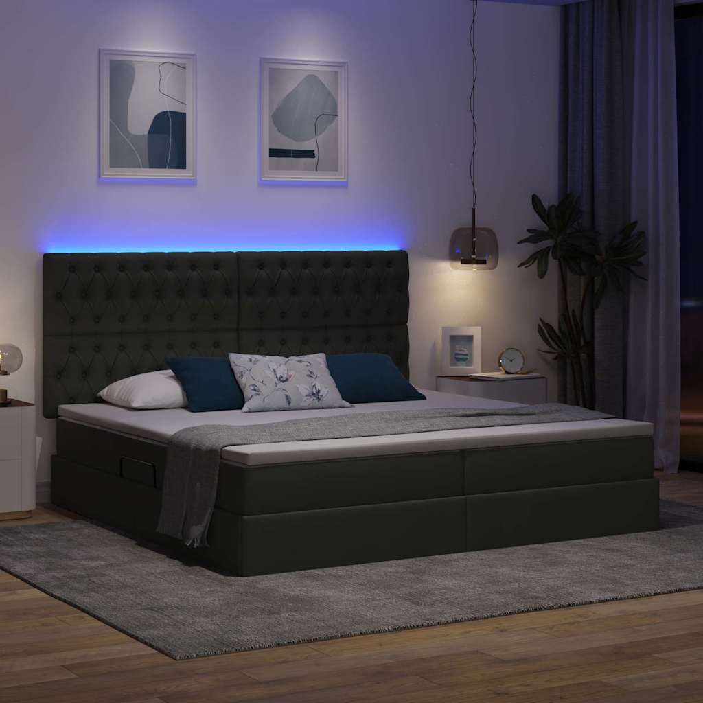 Opbergbed met LED met matras Donkergrijs 200 x 200 cm Polyester is nu te koop bij PeponiXL, paradijselijk wonen!