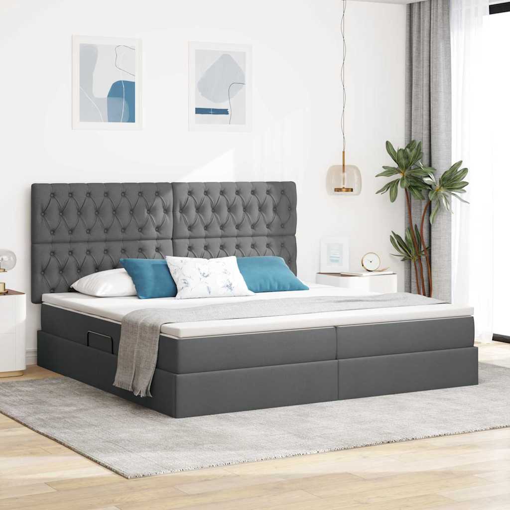 Opbergbed met LED met matras Donkergrijs 200 x 200 cm Polyester is nu te koop bij PeponiXL, paradijselijk wonen!