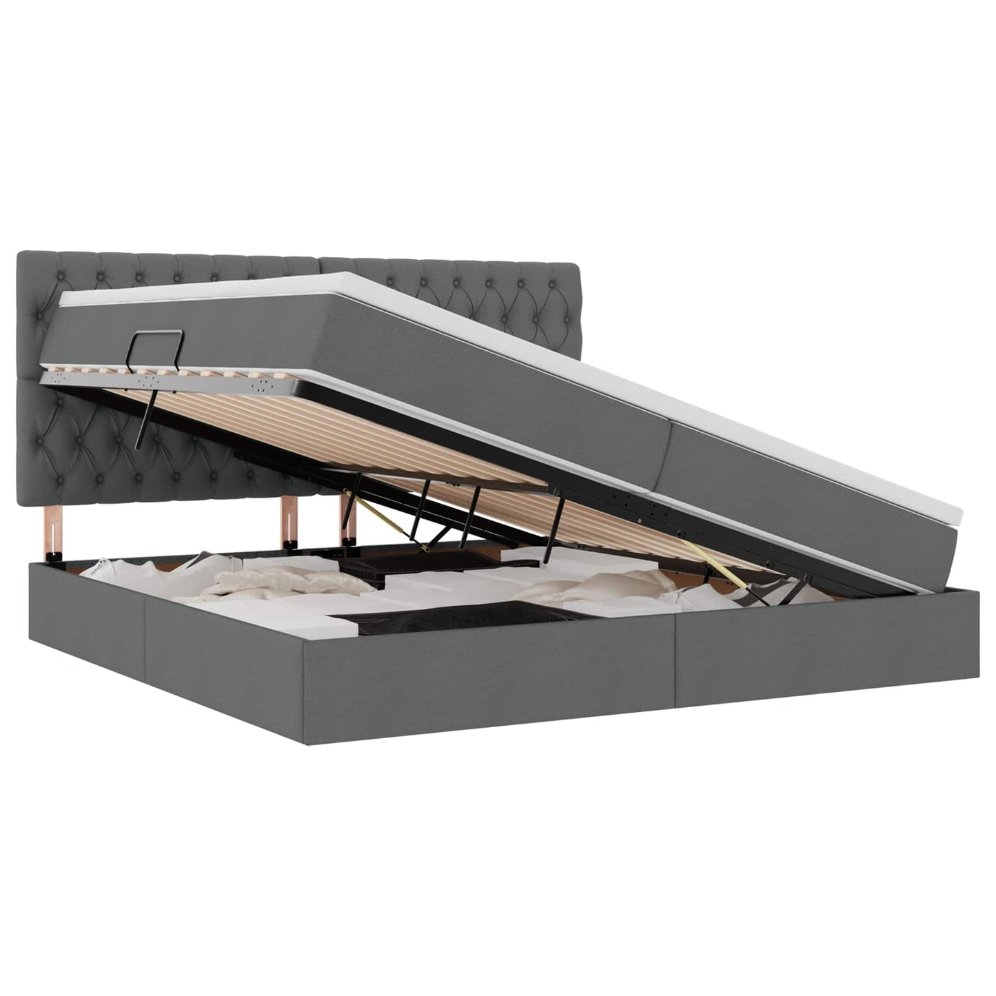 Opbergbed met LED met matras Donkergrijs 200 x 200 cm Polyester is nu te koop bij PeponiXL, paradijselijk wonen!