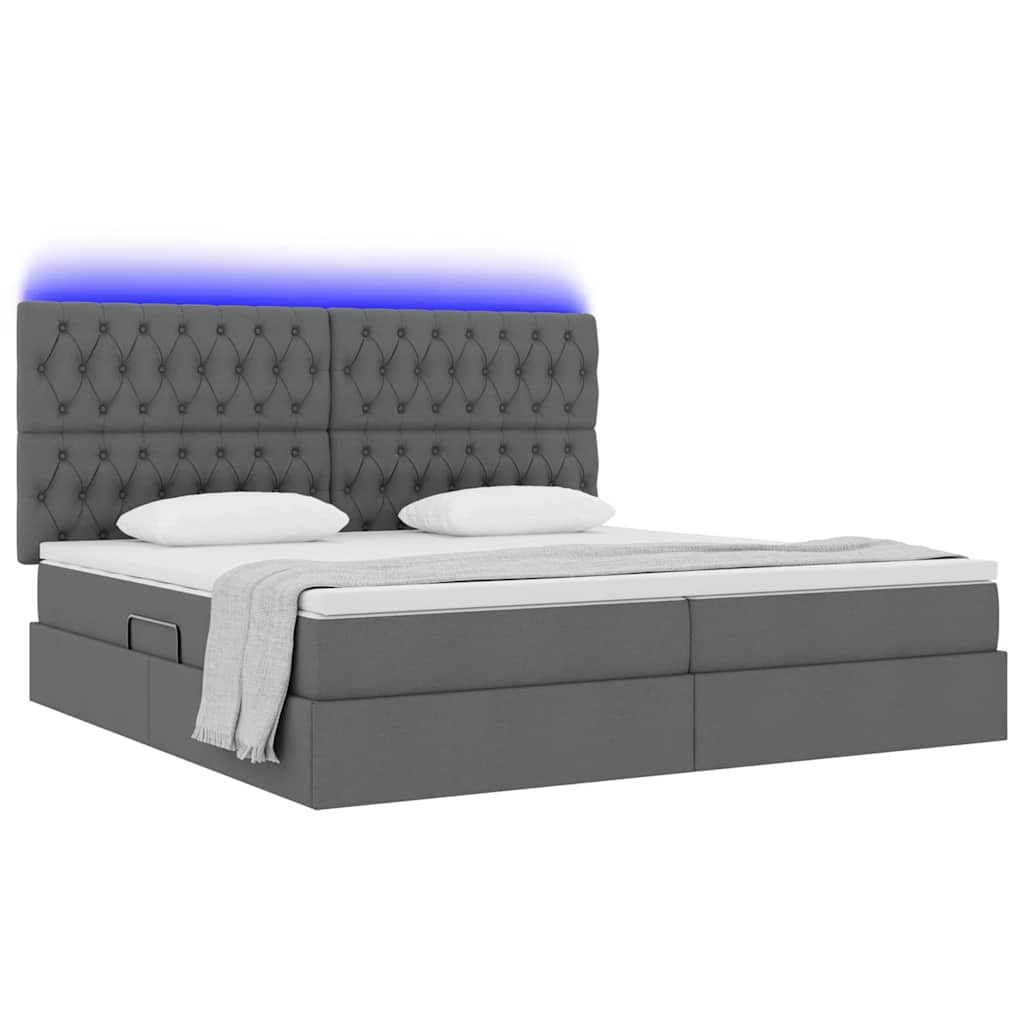 Opbergbed met LED met matras Donkergrijs 200 x 200 cm Polyester is nu te koop bij PeponiXL, paradijselijk wonen!