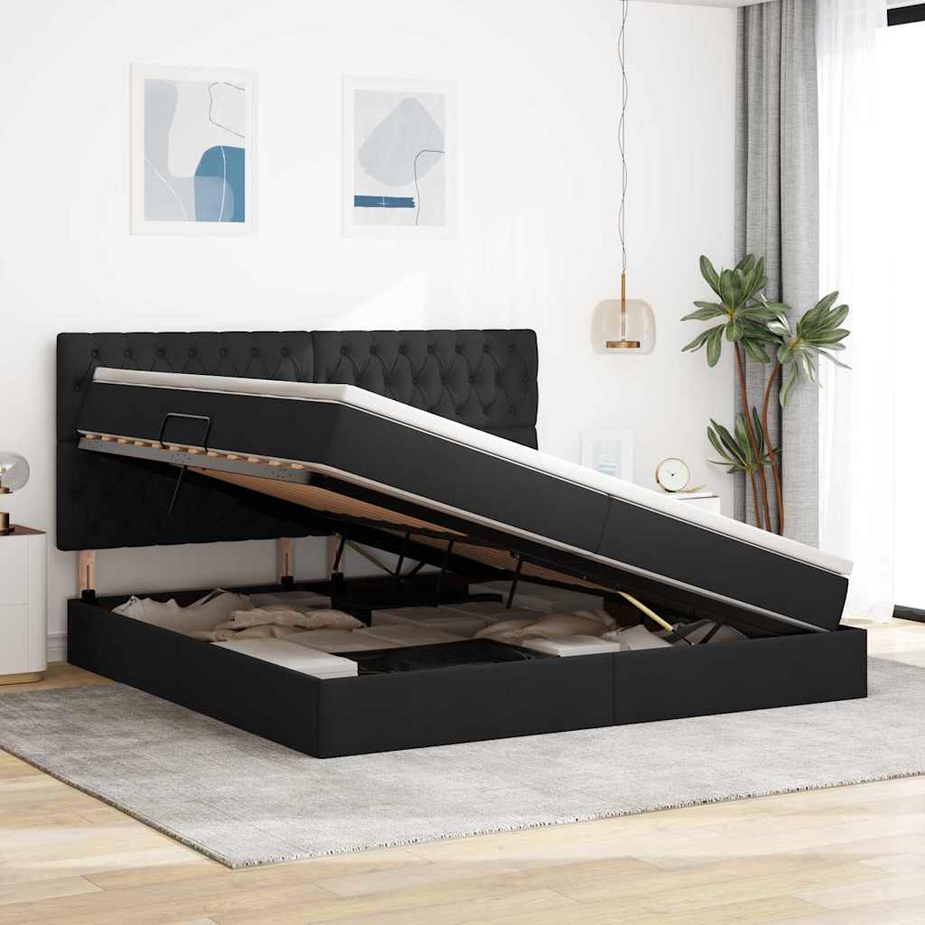 Opbergbed met LED met matras Zwart 200 x 200 cm Polyester is nu te koop bij PeponiXL, paradijselijk wonen!