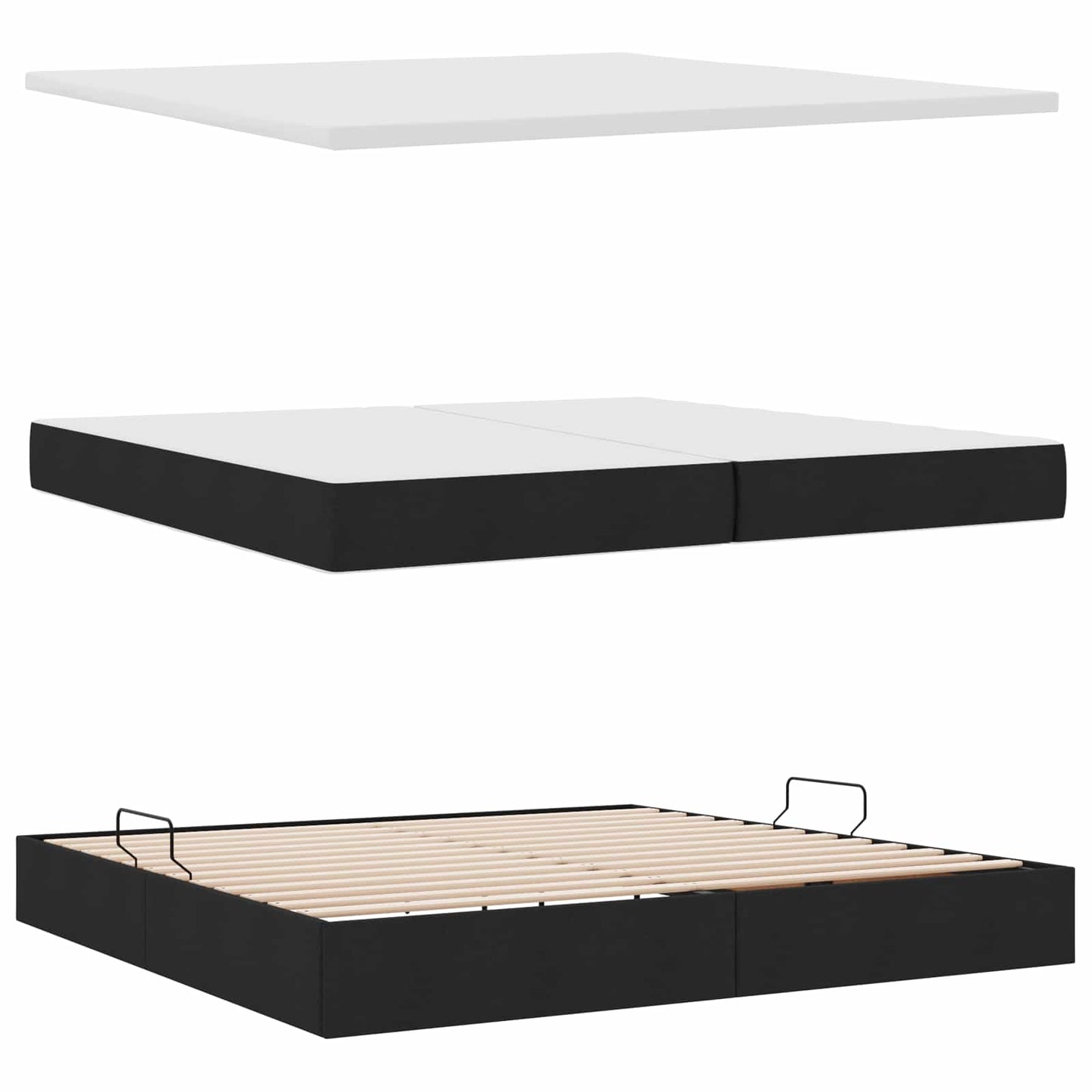 Opbergbed met LED met matras Zwart 200 x 200 cm Polyester is nu te koop bij PeponiXL, paradijselijk wonen!