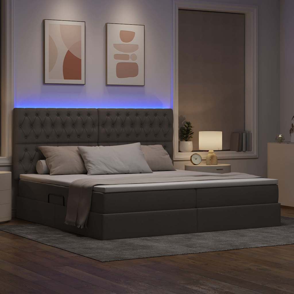 Opbergbed met LED met matras Taupe 200 x 200 cm Polyester is nu te koop bij PeponiXL, paradijselijk wonen!