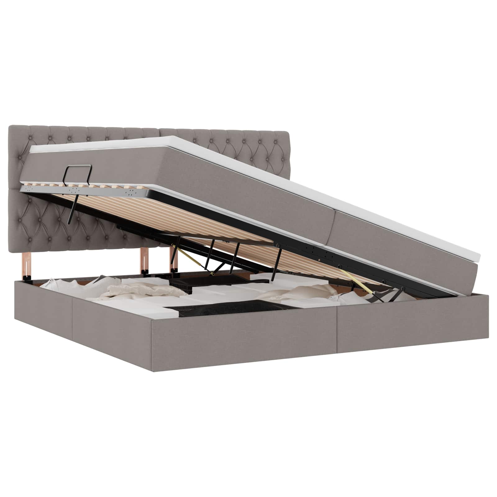Opbergbed met LED met matras Taupe 200 x 200 cm Polyester is nu te koop bij PeponiXL, paradijselijk wonen!