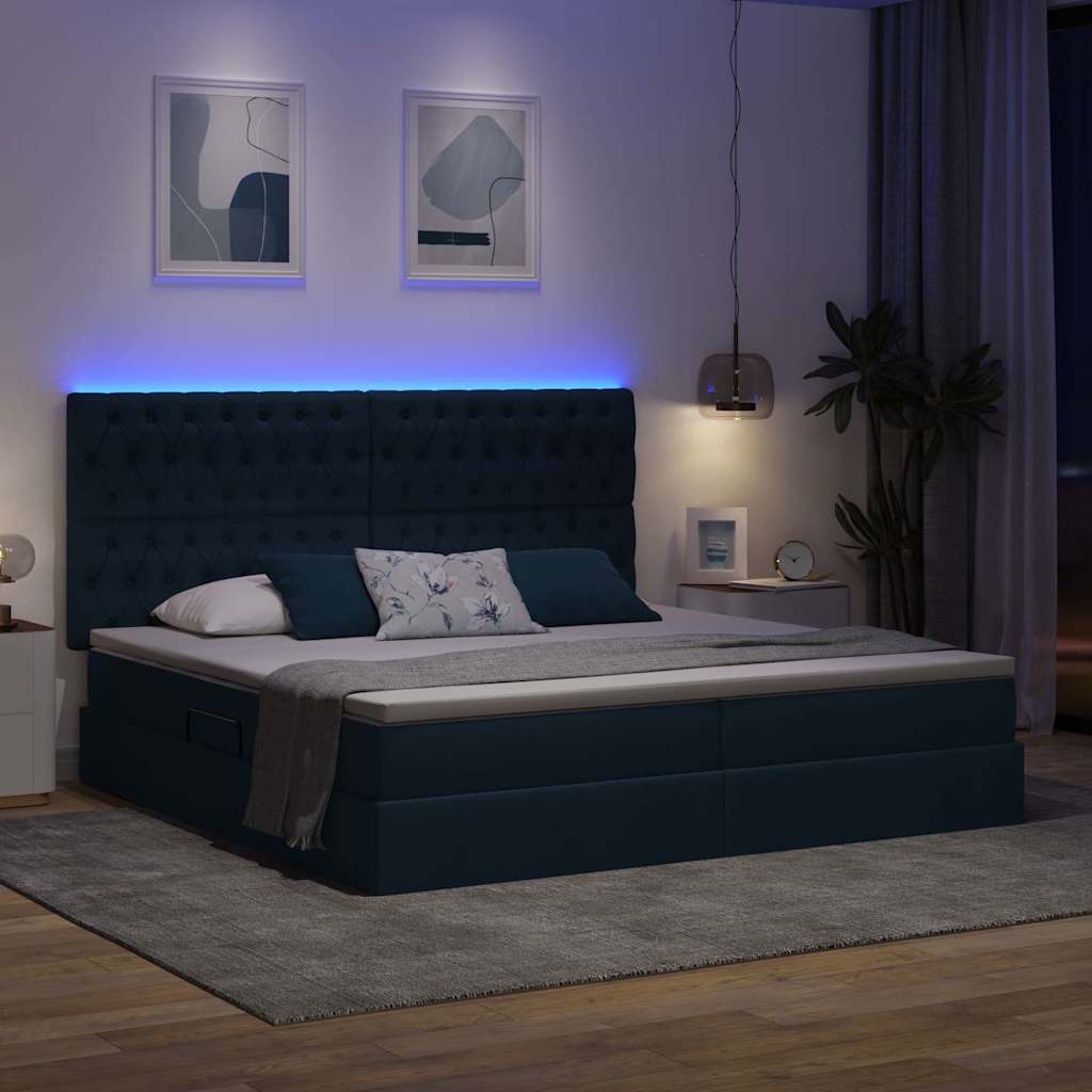 Opbergbed met LED met matras Blauw 200 x 200 cm Polyester is nu te koop bij PeponiXL, paradijselijk wonen!