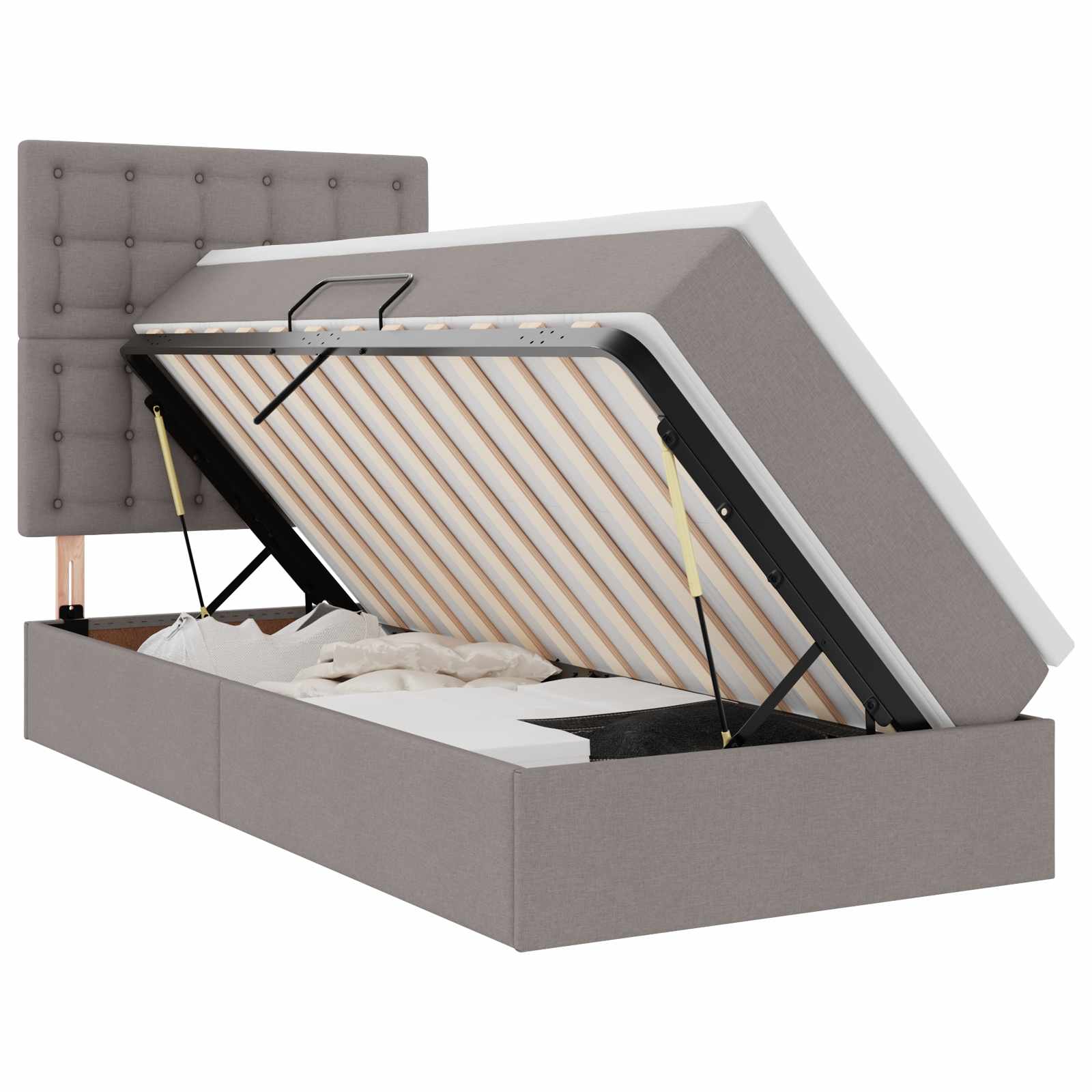Opbergbed met LED met matras Taupe 90 x 190 cm Polyester is nu te koop bij PeponiXL, paradijselijk wonen!