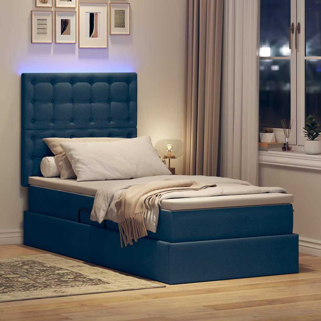 Opbergbed met LED met matras Blauw 90 x 190 cm Polyester is nu te koop bij PeponiXL, paradijselijk wonen!