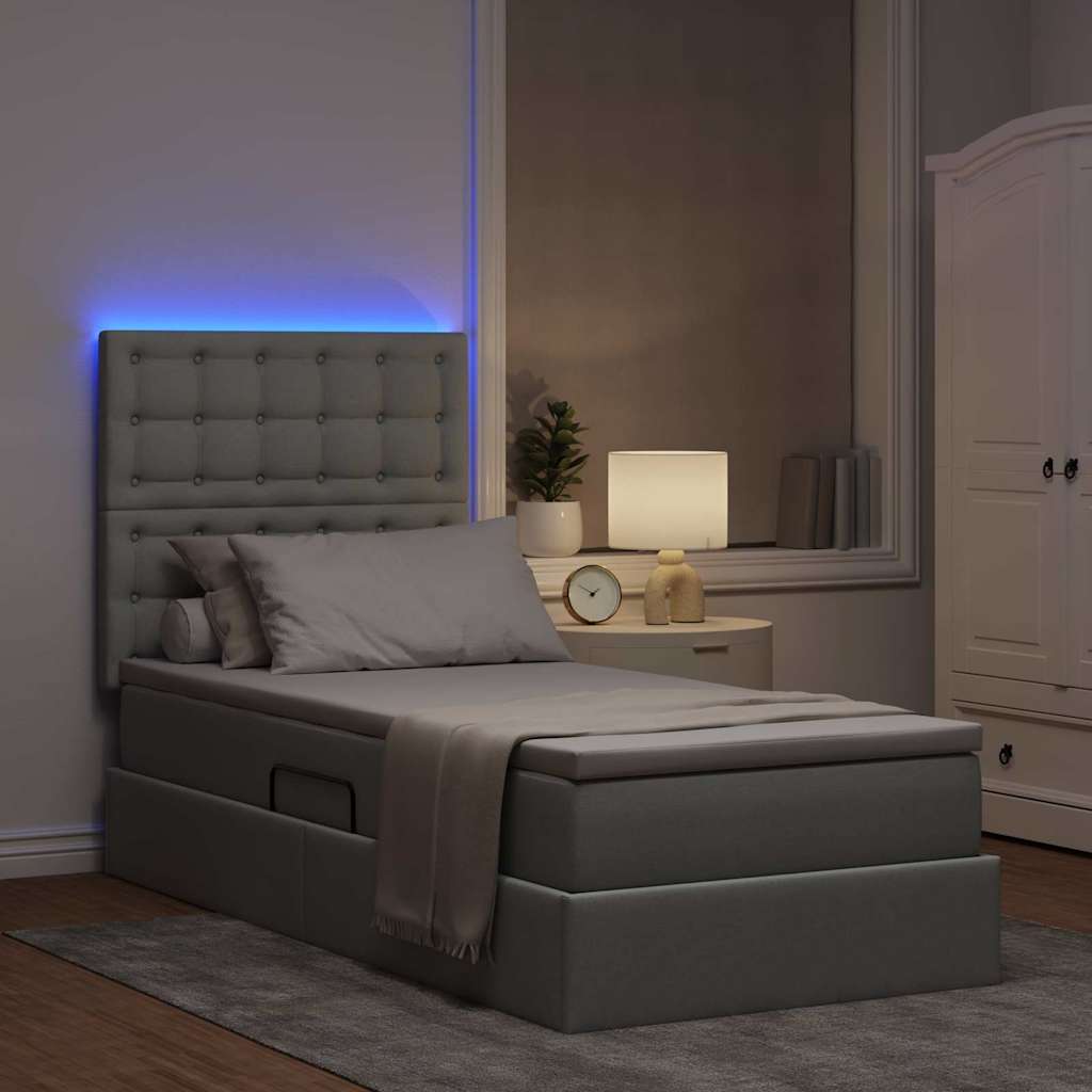 Opbergbed met LED met matras Lichtgrijs 100 x 200 cm Polyester is nu te koop bij PeponiXL, paradijselijk wonen!