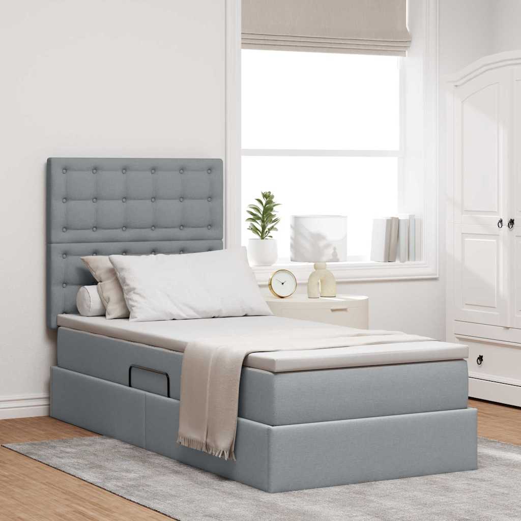 Opbergbed met LED met matras Lichtgrijs 100 x 200 cm Polyester is nu te koop bij PeponiXL, paradijselijk wonen!
