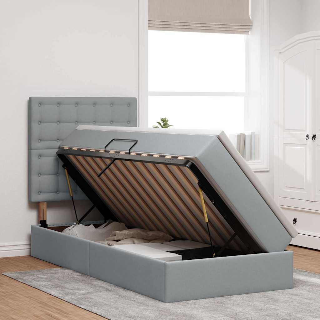 Opbergbed met LED met matras Lichtgrijs 100 x 200 cm Polyester is nu te koop bij PeponiXL, paradijselijk wonen!