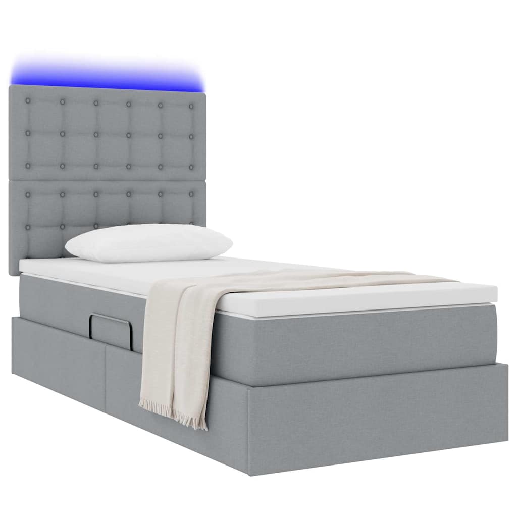 Opbergbed met LED met matras Lichtgrijs 100 x 200 cm Polyester is nu te koop bij PeponiXL, paradijselijk wonen!
