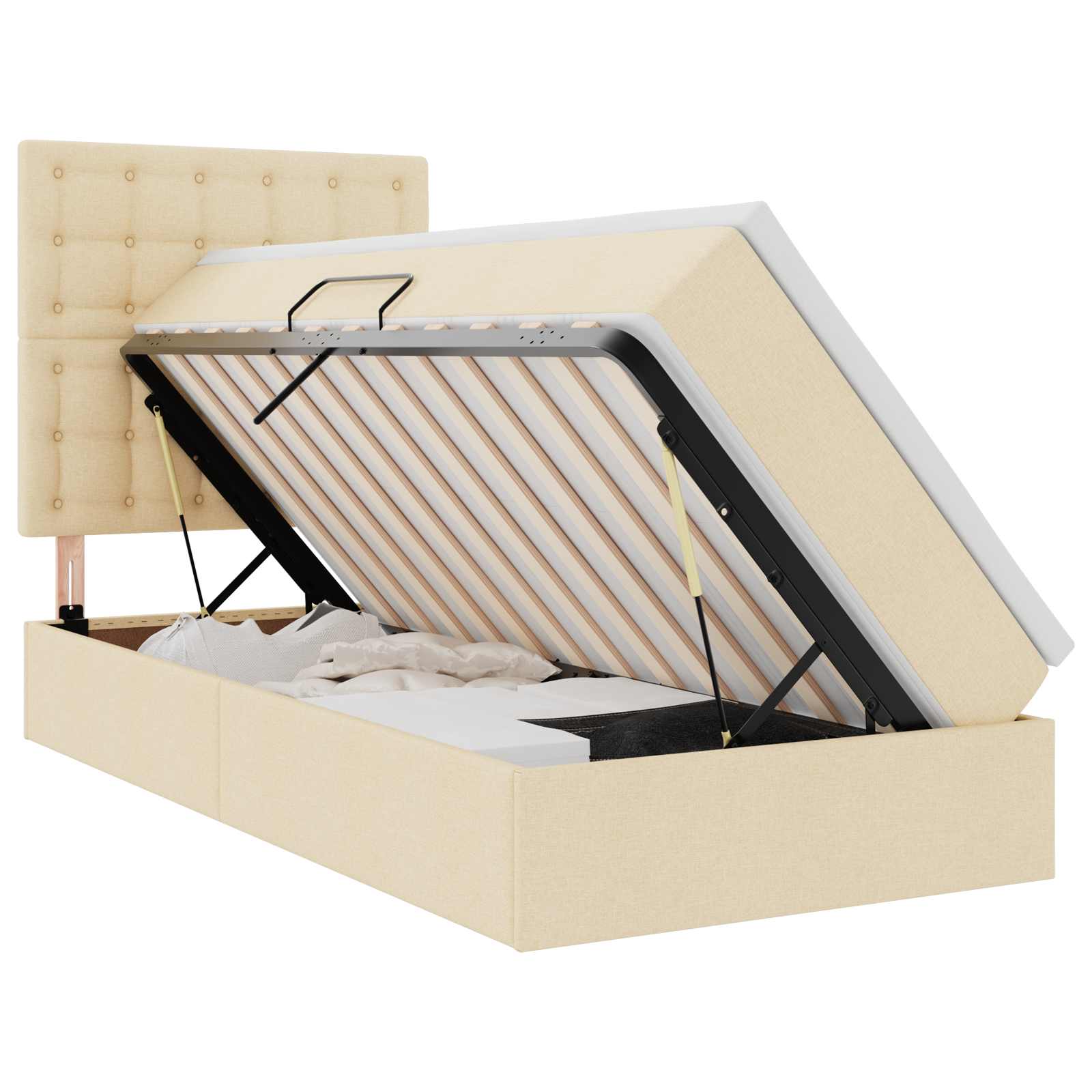 Opbergbed met LED met matras Crème 100 x 200 cm Polyester is nu te koop bij PeponiXL, paradijselijk wonen!
