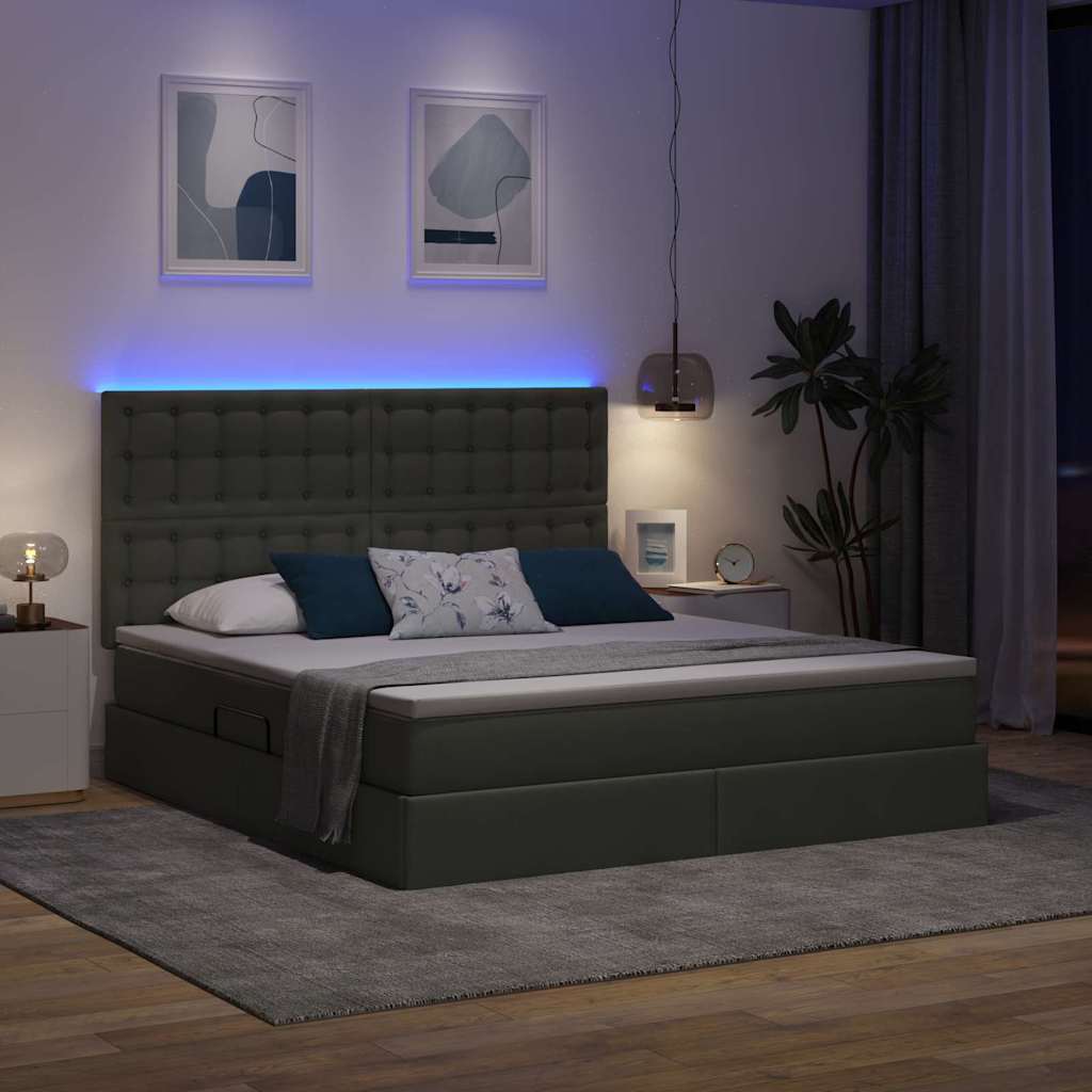 Opbergbed met LED met matras Donkergrijs 160 x 200 cm Polyester is nu te koop bij PeponiXL, paradijselijk wonen!