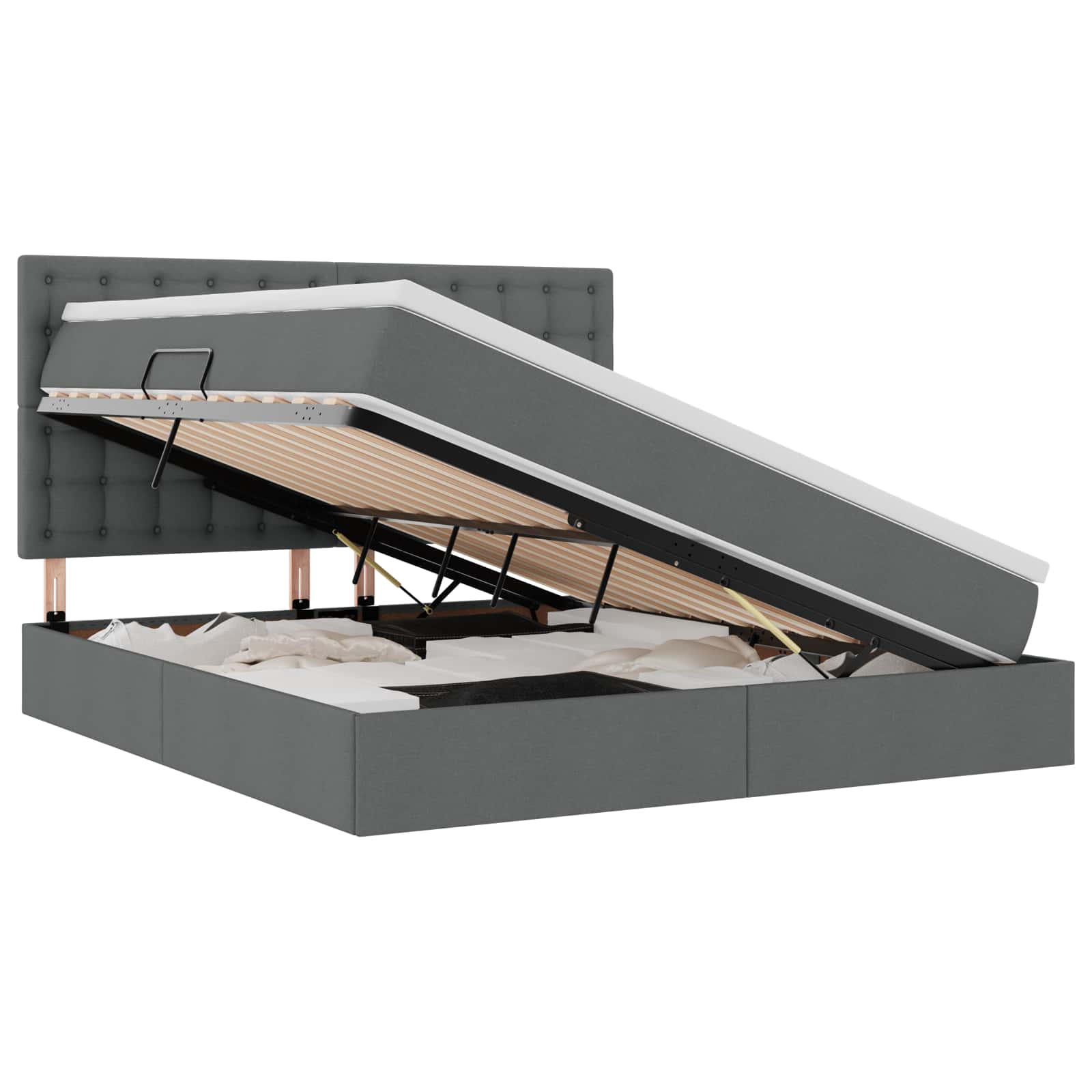 Opbergbed met LED met matras Donkergrijs 160 x 200 cm Polyester is nu te koop bij PeponiXL, paradijselijk wonen!