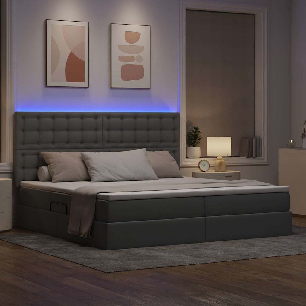 Opbergbed met LED met matras Lichtgrijs 200 x 200 cm Polyester is nu te koop bij PeponiXL, paradijselijk wonen!