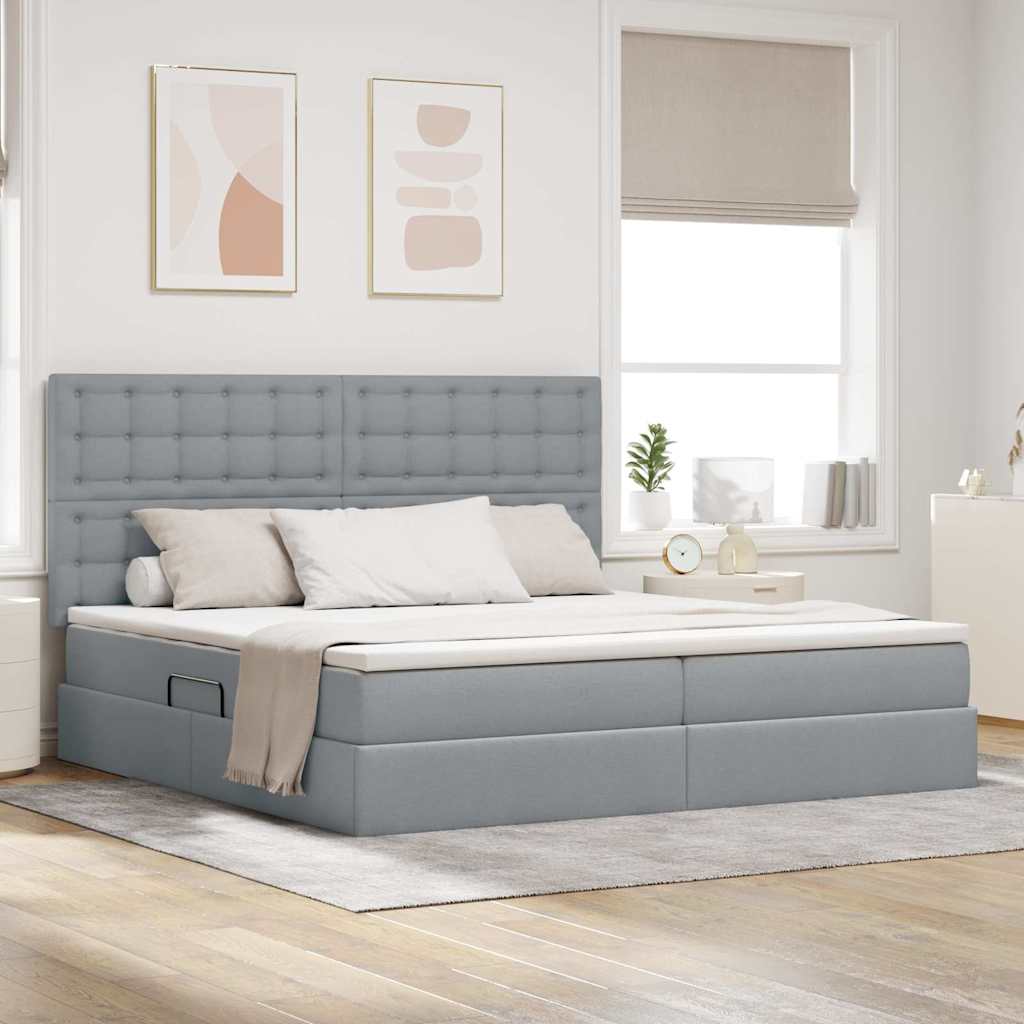 Opbergbed met LED met matras Lichtgrijs 200 x 200 cm Polyester is nu te koop bij PeponiXL, paradijselijk wonen!