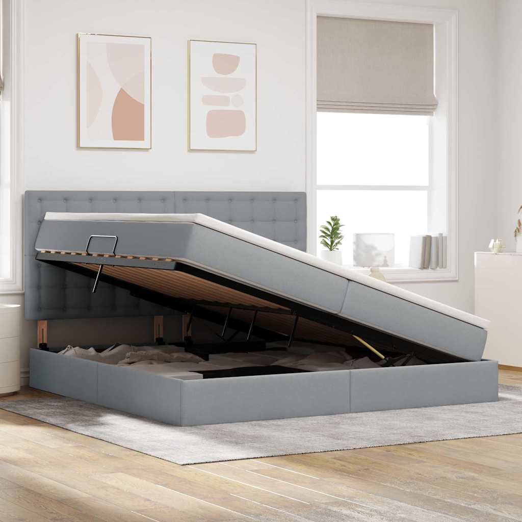 Opbergbed met LED met matras Lichtgrijs 200 x 200 cm Polyester is nu te koop bij PeponiXL, paradijselijk wonen!