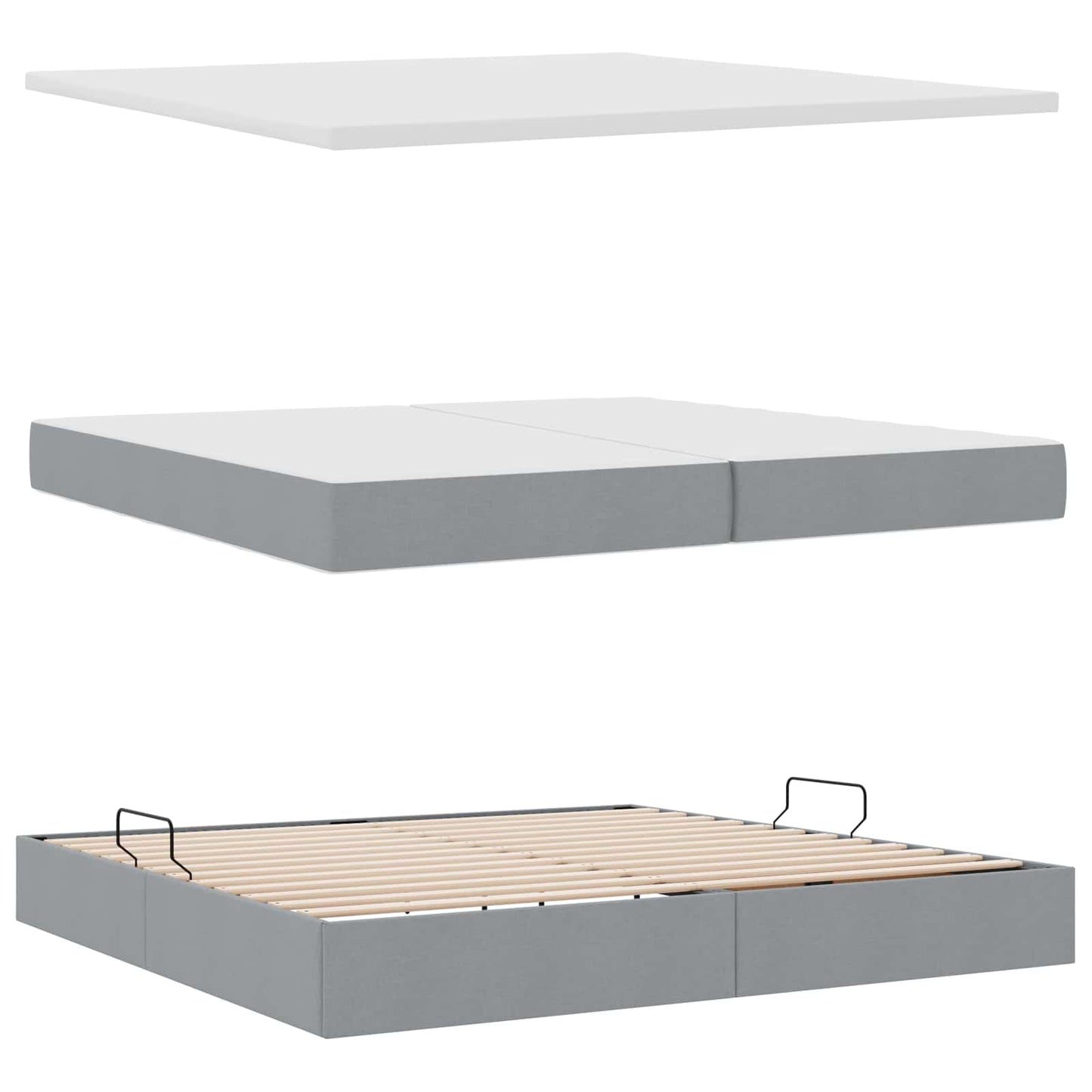 Opbergbed met LED met matras Lichtgrijs 200 x 200 cm Polyester is nu te koop bij PeponiXL, paradijselijk wonen!