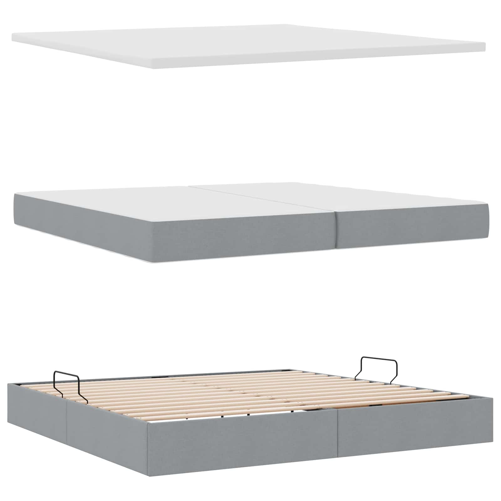Opbergbed met LED met matras Lichtgrijs 200 x 200 cm Polyester is nu te koop bij PeponiXL, paradijselijk wonen!