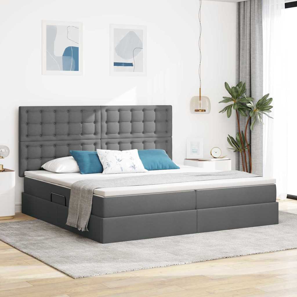 Opbergbed met LED met matras Donkergrijs 200 x 200 cm Polyester is nu te koop bij PeponiXL, paradijselijk wonen!