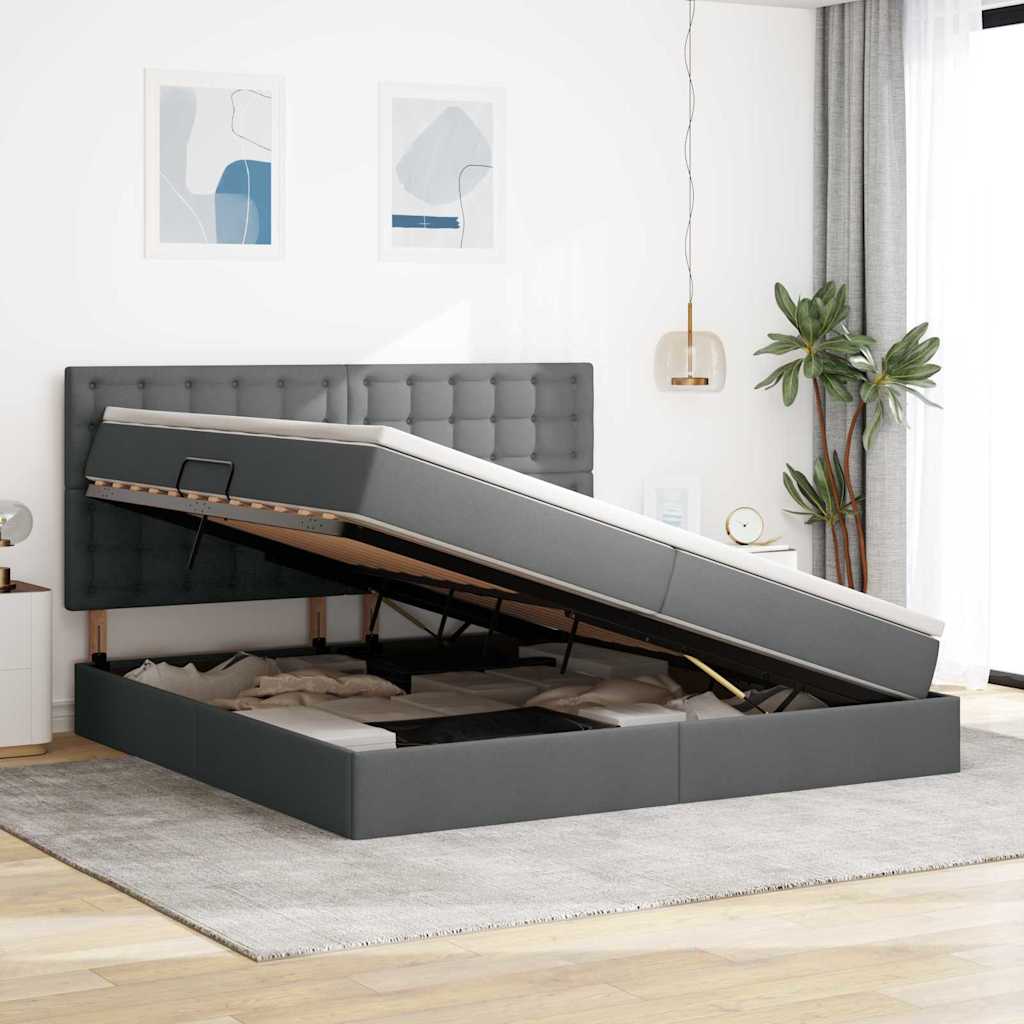 Opbergbed met LED met matras Donkergrijs 200 x 200 cm Polyester is nu te koop bij PeponiXL, paradijselijk wonen!