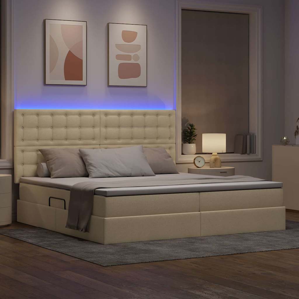 Opbergbed met LED met matras Crème 200 x 200 cm Polyester is nu te koop bij PeponiXL, paradijselijk wonen!