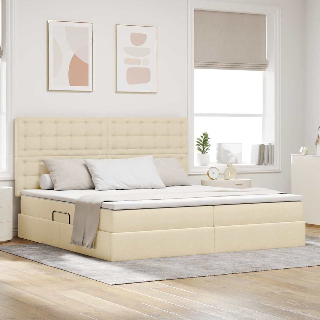 Opbergbed met LED met matras Crème 200 x 200 cm Polyester is nu te koop bij PeponiXL, paradijselijk wonen!