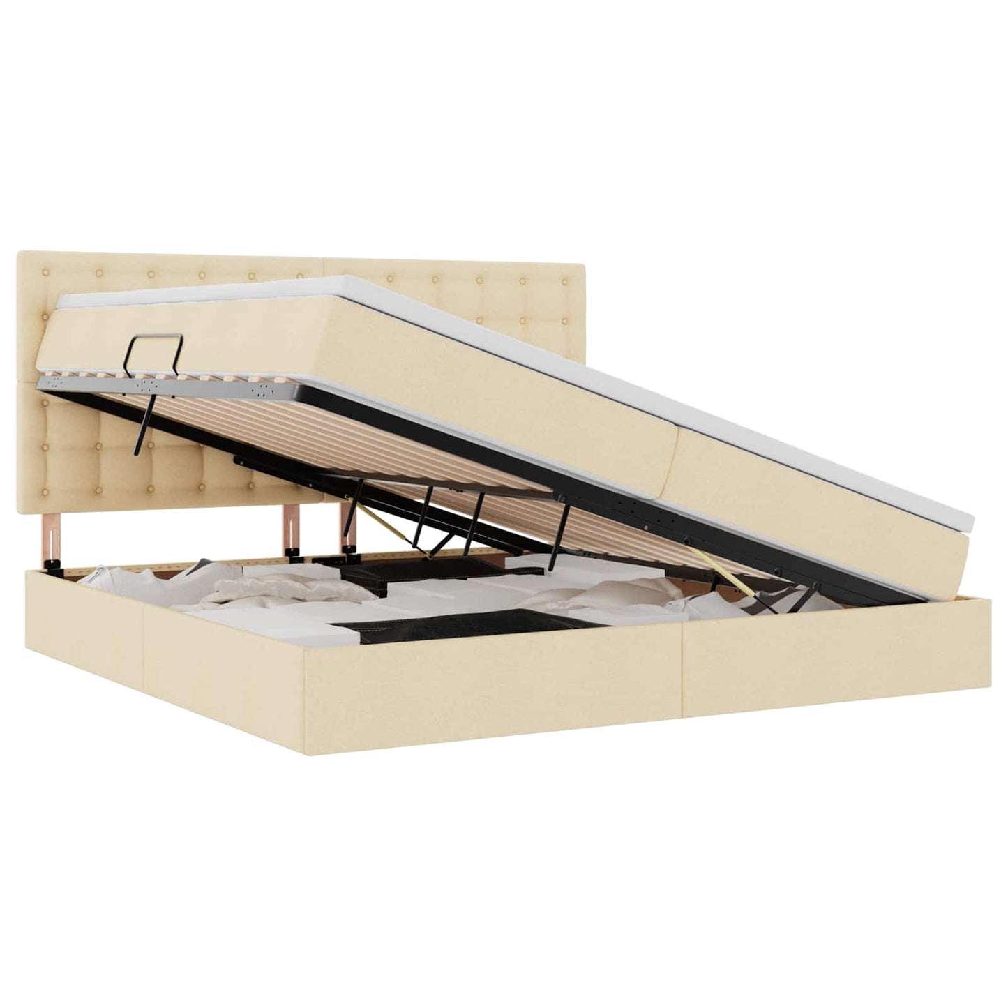 Opbergbed met LED met matras Crème 200 x 200 cm Polyester is nu te koop bij PeponiXL, paradijselijk wonen!