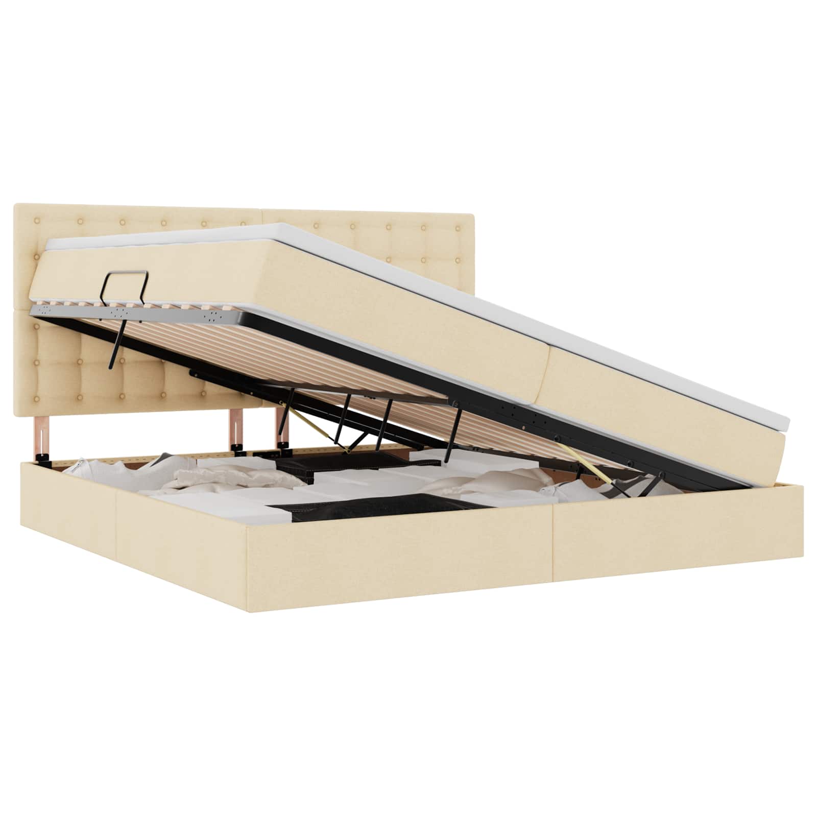 Opbergbed met LED met matras Crème 200 x 200 cm Polyester is nu te koop bij PeponiXL, paradijselijk wonen!