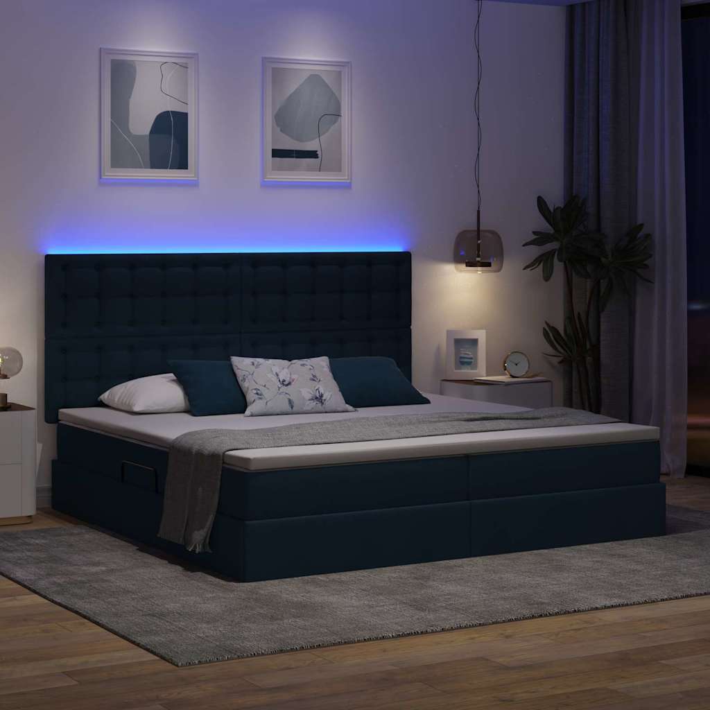 Opbergbed met LED met matras Blauw 200 x 200 cm Polyester is nu te koop bij PeponiXL, paradijselijk wonen!