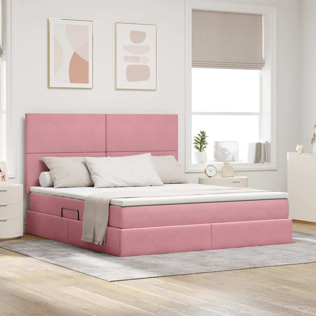 Opbergbed met LED met matras met LED Roze 160 x 200 cm Fluweel is nu te koop bij PeponiXL, paradijselijk wonen!