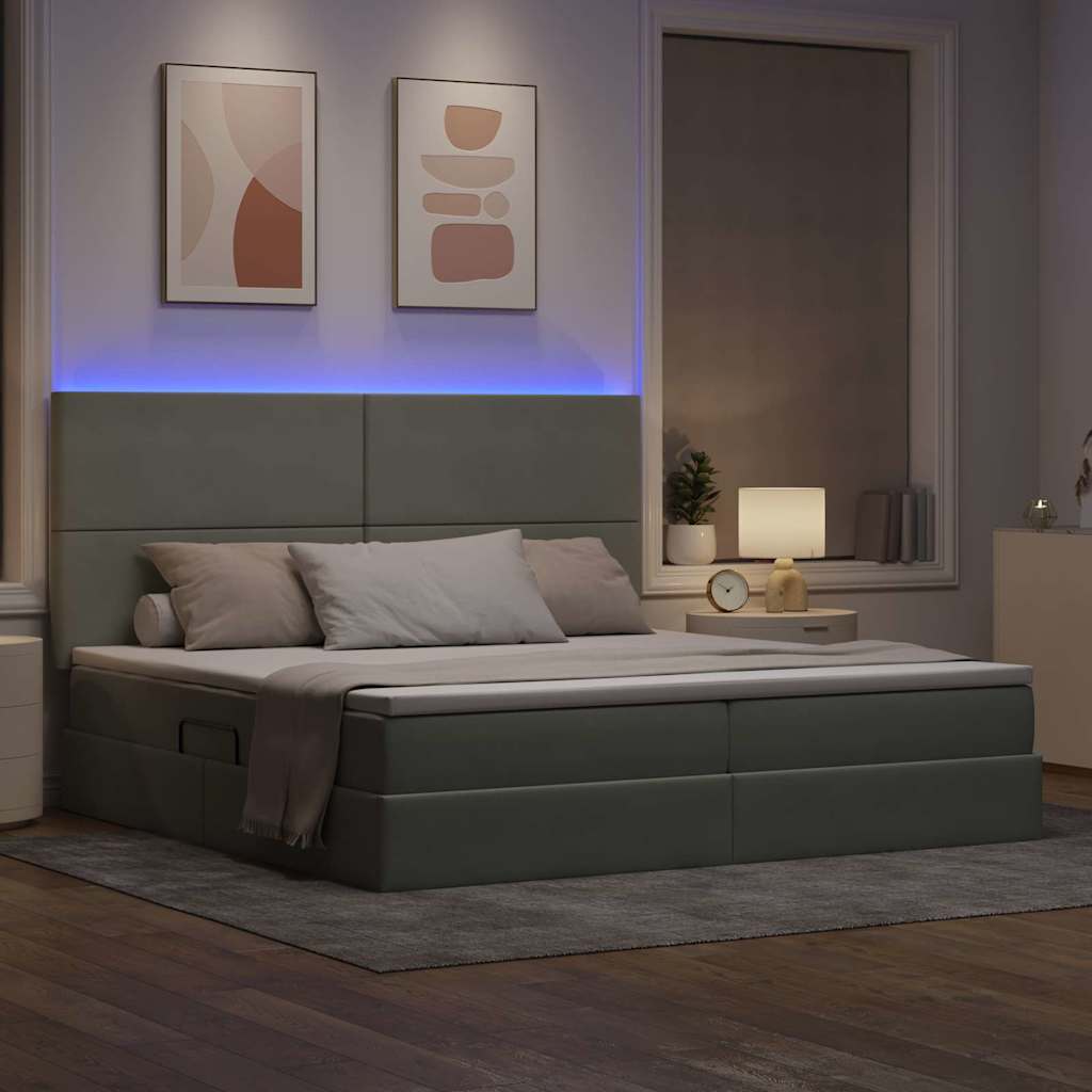 Opbergbed met LED met matras Lichtgrijs 200 x 200 cm Fluweel is nu te koop bij PeponiXL, paradijselijk wonen!