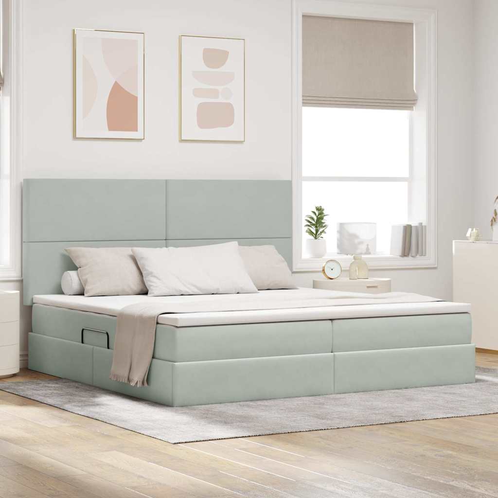Opbergbed met LED met matras Lichtgrijs 200 x 200 cm Fluweel is nu te koop bij PeponiXL, paradijselijk wonen!