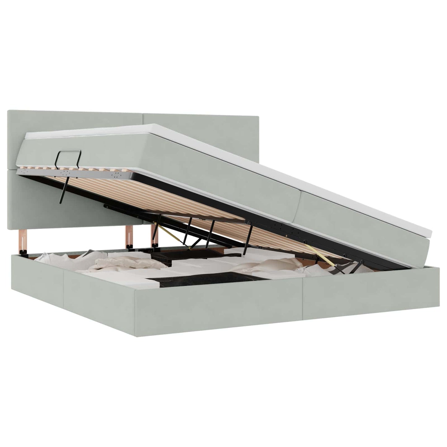 Opbergbed met LED met matras Lichtgrijs 200 x 200 cm Fluweel is nu te koop bij PeponiXL, paradijselijk wonen!