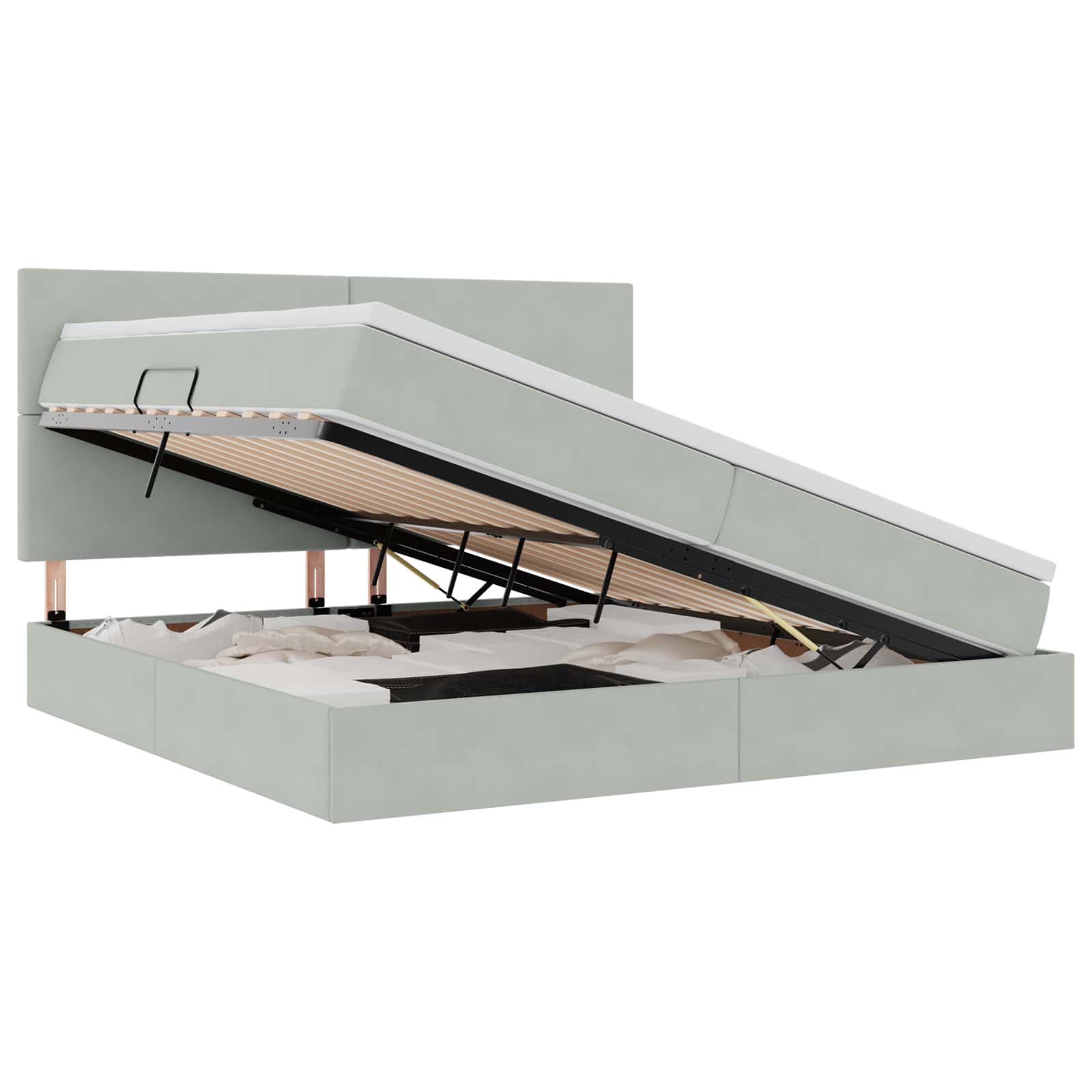 Opbergbed met LED met matras Lichtgrijs 200 x 200 cm Fluweel is nu te koop bij PeponiXL, paradijselijk wonen!