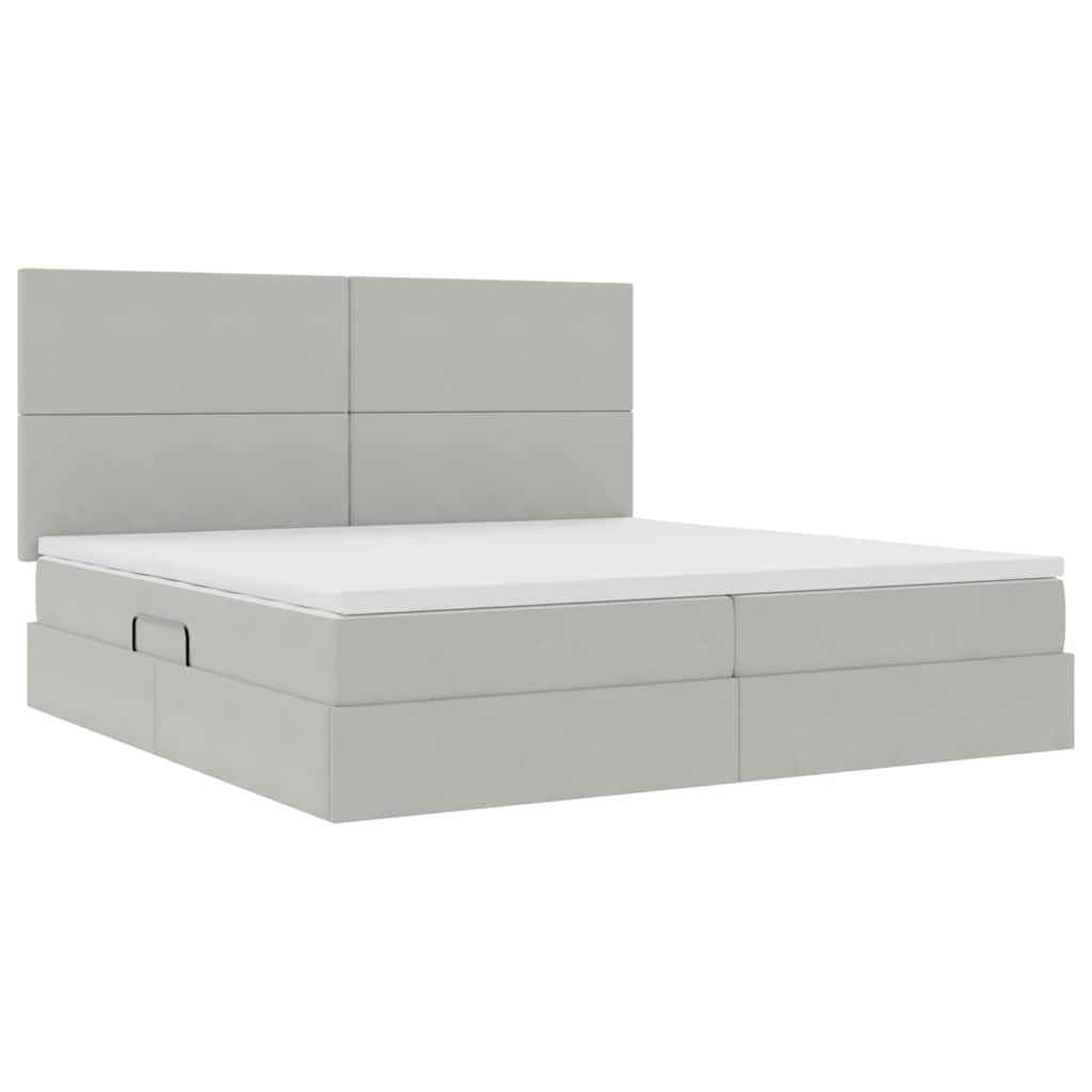 Opbergbed met LED met matras Lichtgrijs 200 x 200 cm Fluweel is nu te koop bij PeponiXL, paradijselijk wonen!