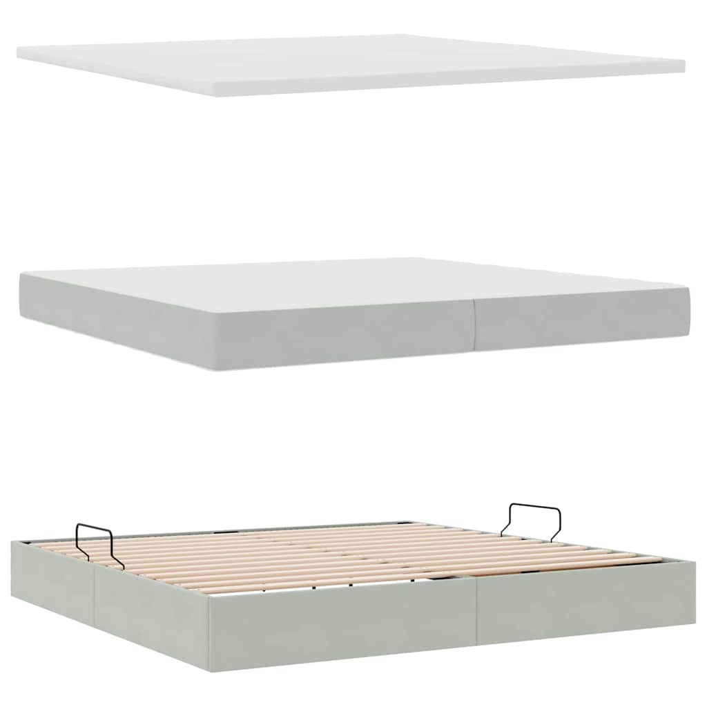 Opbergbed met LED met matras Lichtgrijs 200 x 200 cm Fluweel is nu te koop bij PeponiXL, paradijselijk wonen!