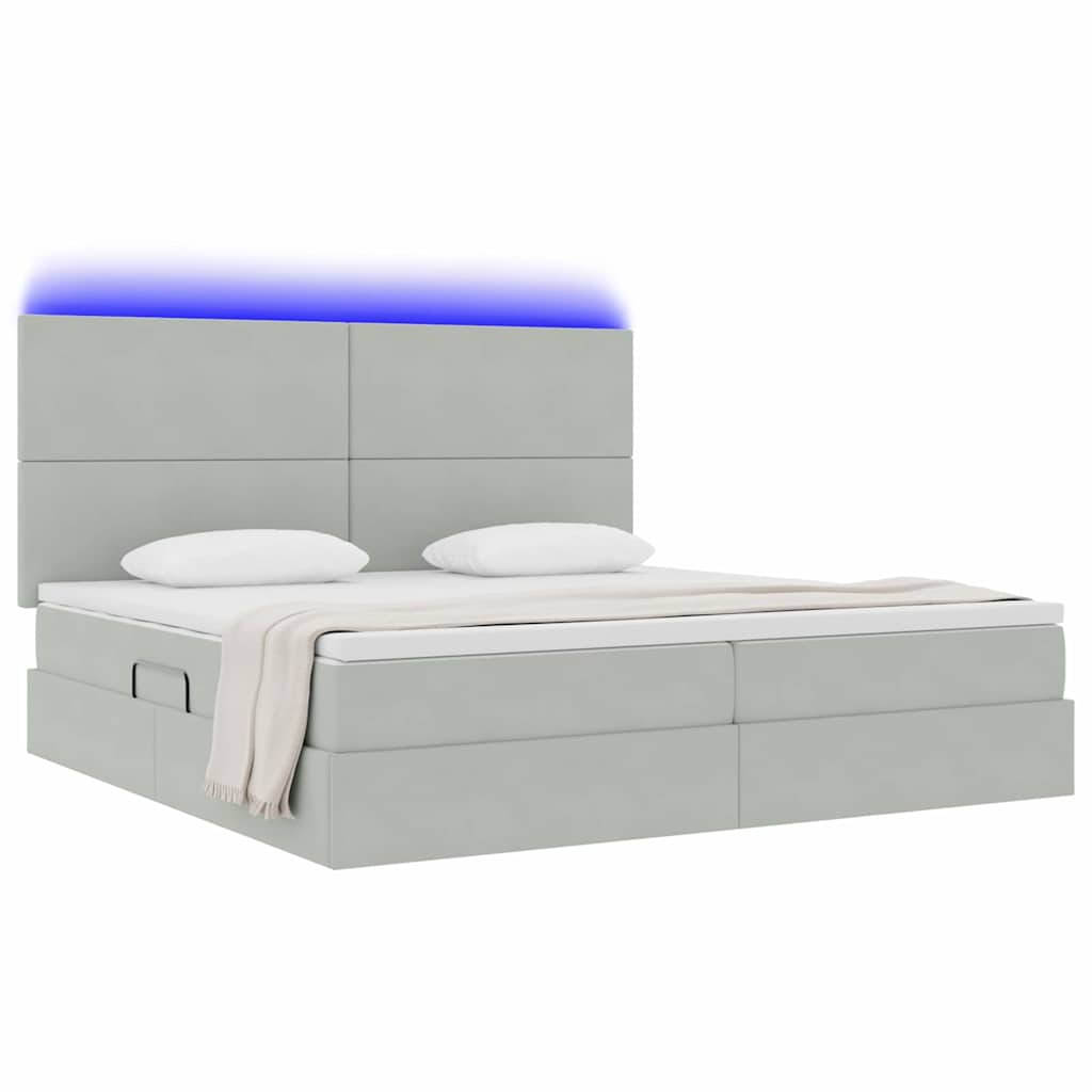 Opbergbed met LED met matras Lichtgrijs 200 x 200 cm Fluweel is nu te koop bij PeponiXL, paradijselijk wonen!