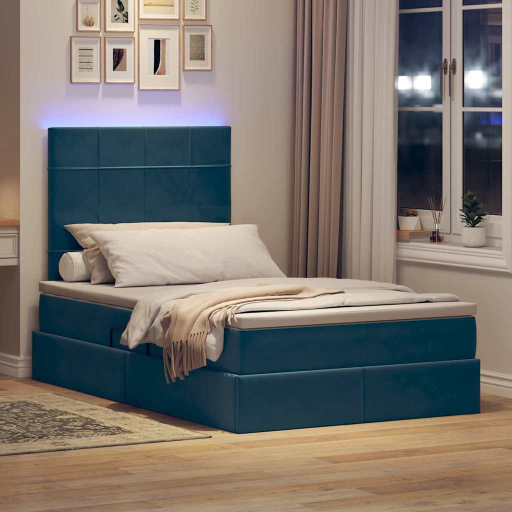 LED Opslagbed met Matras Blauw 120 x 190 cm Fluweel is nu te koop bij PeponiXL, paradijselijk wonen!