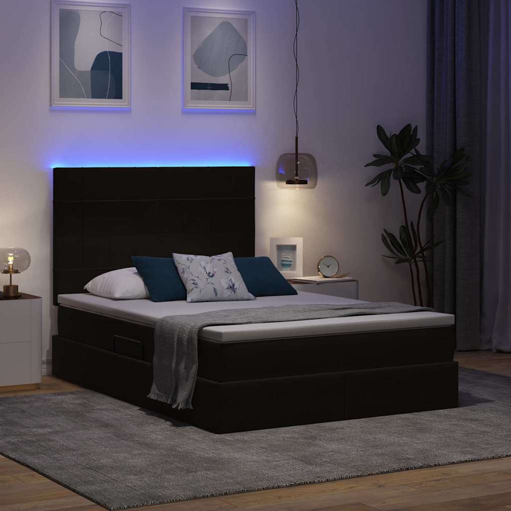Opbergbed met LED met matras met LED Zwart 140 x 190 cm Fluweel is nu te koop bij PeponiXL, paradijselijk wonen!