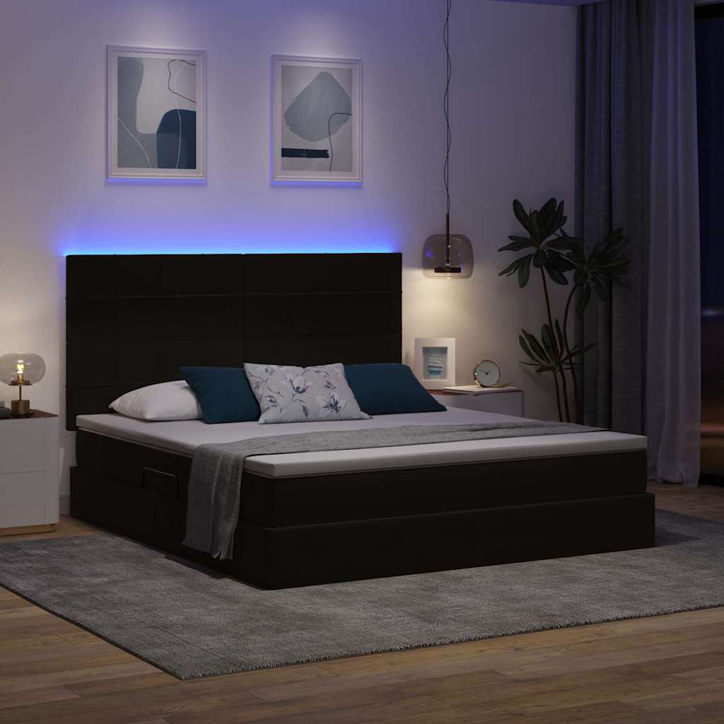 Opbergbed met LED met matras met LED Zwart 160 x 200 cm Fluweel is nu te koop bij PeponiXL, paradijselijk wonen!