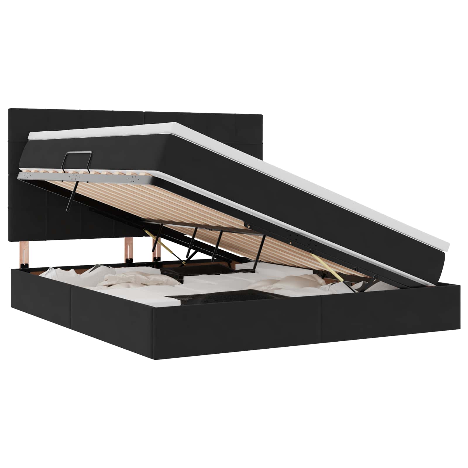 Opbergbed met LED met matras met LED Zwart 160 x 200 cm Fluweel is nu te koop bij PeponiXL, paradijselijk wonen!