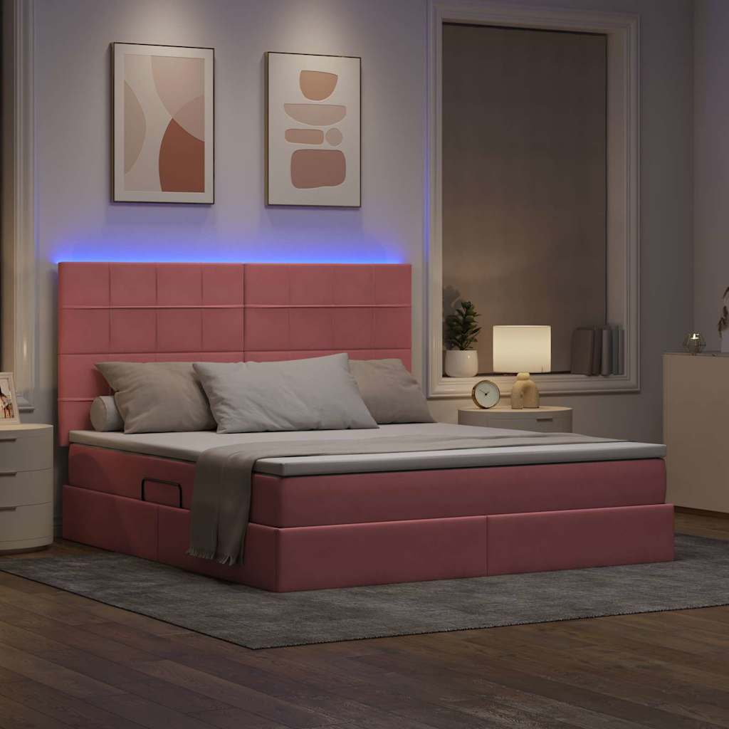 Opbergbed met LED met matras met LED Roze 160 x 200 cm Fluweel is nu te koop bij PeponiXL, paradijselijk wonen!