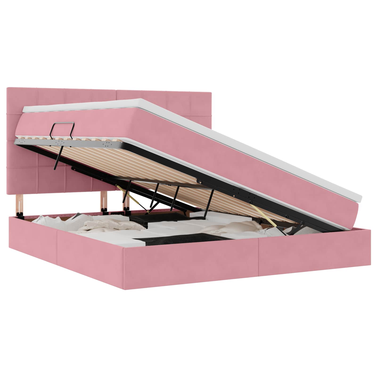 Opbergbed met LED met matras met LED Roze 160 x 200 cm Fluweel is nu te koop bij PeponiXL, paradijselijk wonen!