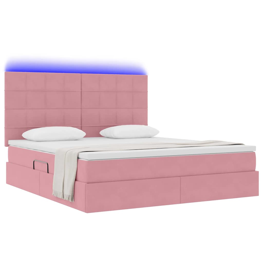 Opbergbed met LED met matras met LED Roze 160 x 200 cm Fluweel is nu te koop bij PeponiXL, paradijselijk wonen!