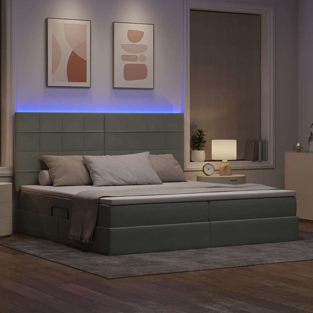 Opbergbed met LED met matras Lichtgrijs 200 x 200 cm Fluweel is nu te koop bij PeponiXL, paradijselijk wonen!