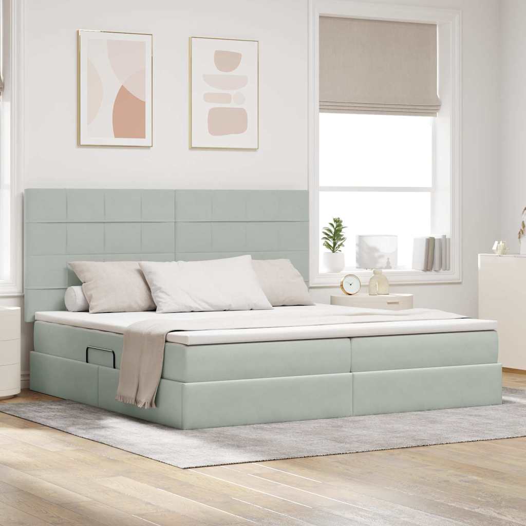Opbergbed met LED met matras Lichtgrijs 200 x 200 cm Fluweel is nu te koop bij PeponiXL, paradijselijk wonen!