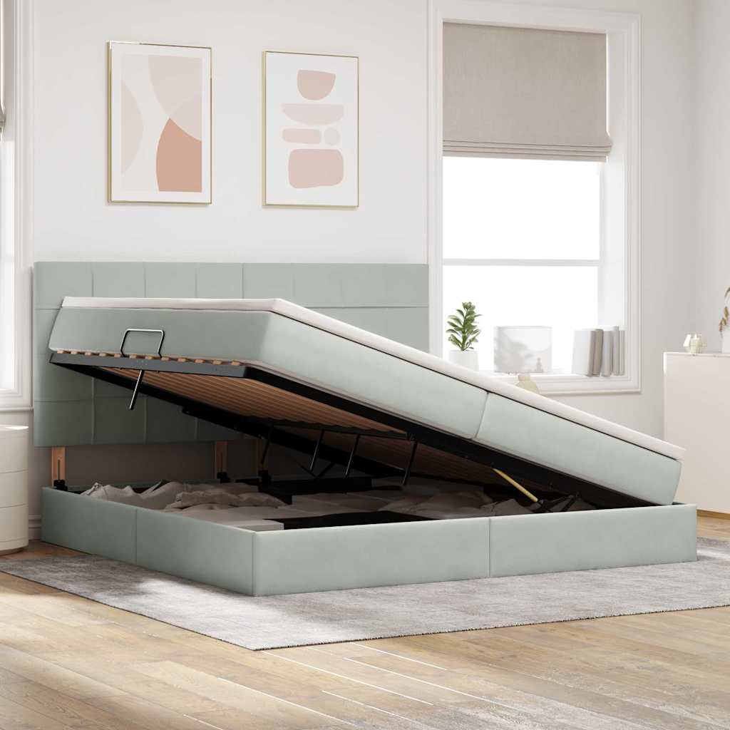 Opbergbed met LED met matras Lichtgrijs 200 x 200 cm Fluweel is nu te koop bij PeponiXL, paradijselijk wonen!