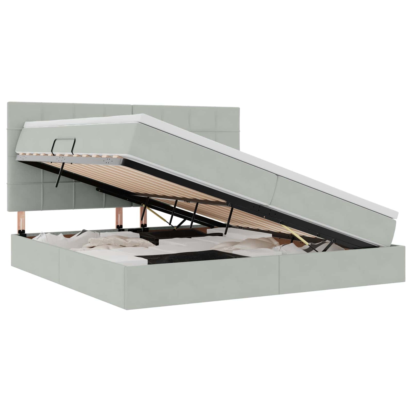 Opbergbed met LED met matras Lichtgrijs 200 x 200 cm Fluweel is nu te koop bij PeponiXL, paradijselijk wonen!